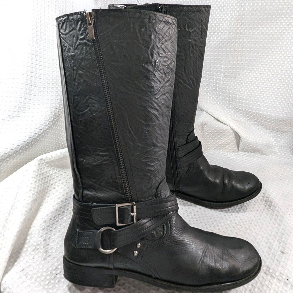 GIANNI BINI! ULTRA MOTO/BIKER STYLE HEAVY BLACK GENUINE LEATHER BOOTS! SZ 10M - Picture 2 of 11